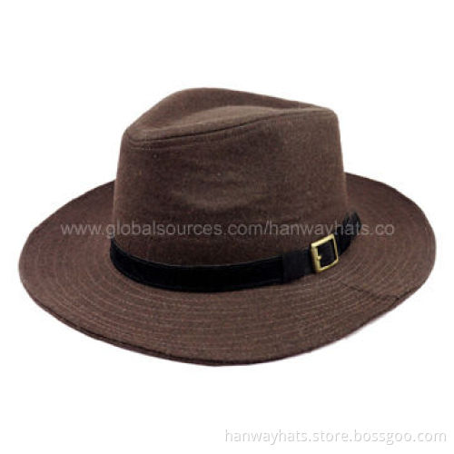 Men's wide brim outdoor fedora hat with PVC band and buckle for trim